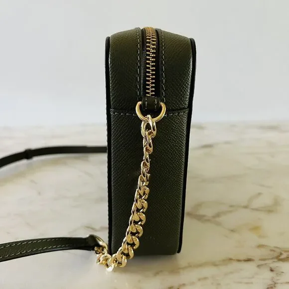 MICHAEL KORS Jet Set Olive Leather Zip Chain Crossbody Bag